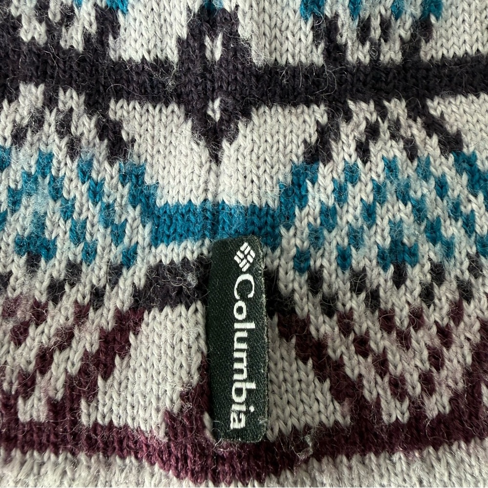 COLUMBIA Unisex Vintage Fair Isle Wool Blend Knit Beanie Toque Grey Blue Maroon - Picture 9 of 12
